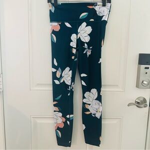 Athleta Leggings S | Teal Green Tropical Floral High Waist Quick Dry Stretch